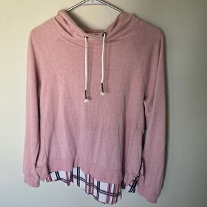 Maurices Pink Hooded Sweatshirt With Plaid Hem